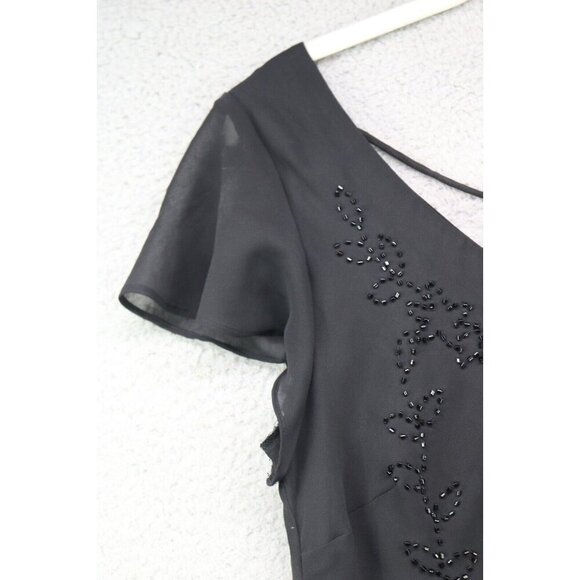 SL Fashions Vtg. Chiffon Beaded Midi Dress-Size 12-Dark Romantic-Fairycore - Picture 6 of 13